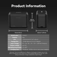 Product specifications detailing 74mm dimensions and 12V fast charging input.