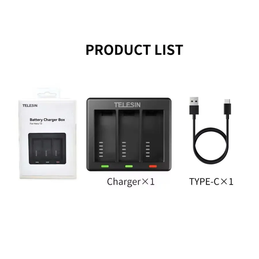 TELESIN 3-Slot USB Battery Charger for GoPro HERO13 Batteries