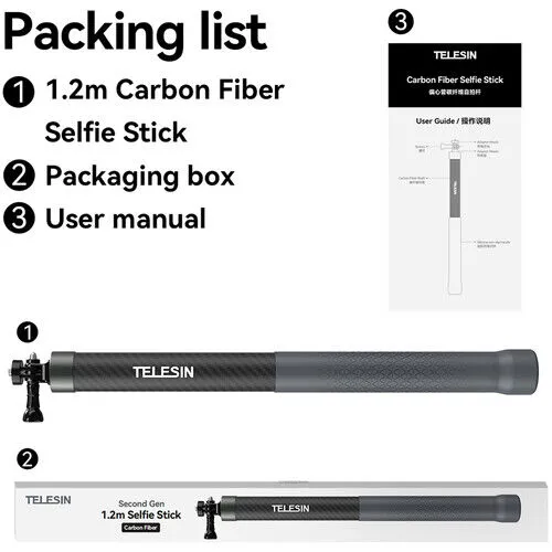 TELESIN 1.2m Selfie Stick | Carbon Fibre Pole | 2nd Gen