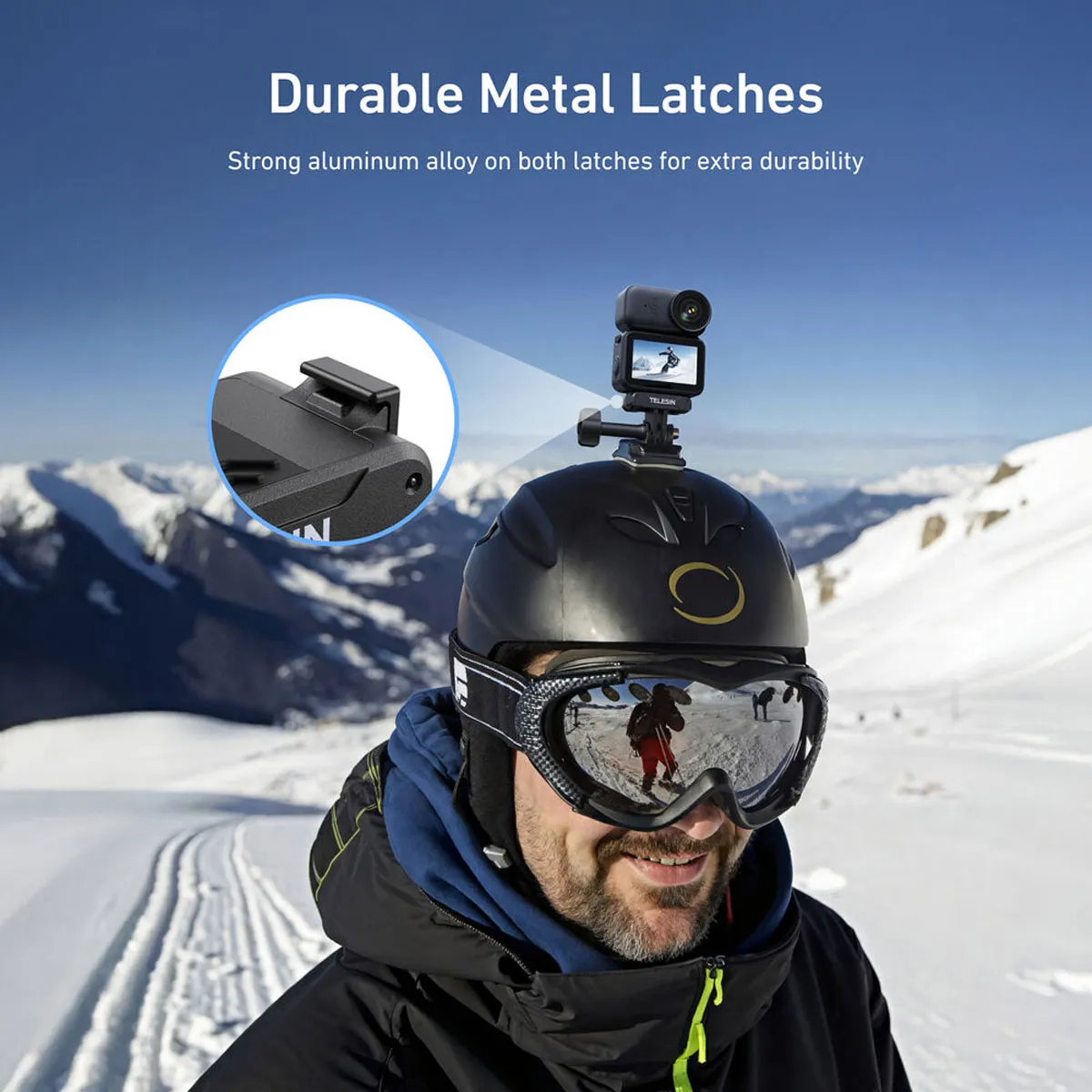 Durable aluminium alloy metal latches keep the DJI Osmo Nano magnetic mount secure.