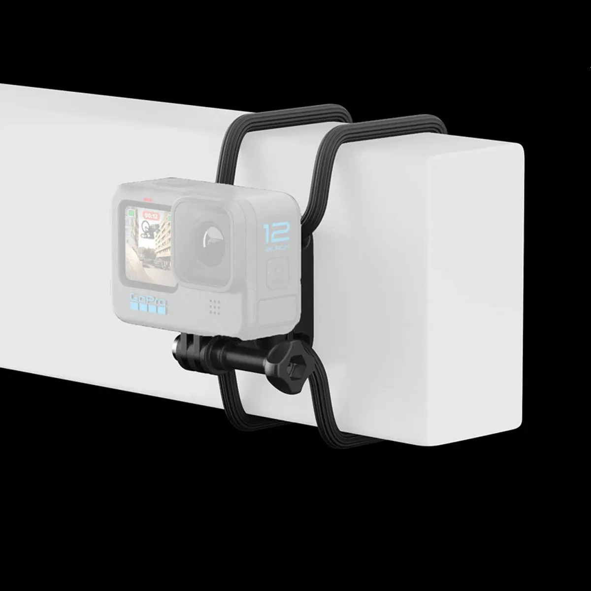 GoPro Flexible Grip Mount AGRTM-002, clamped to a railing with camera attached.