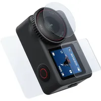 Complete coverage showing lens, front, and rear touchscreen protectors hovering over the camera.