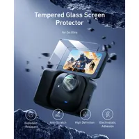 TELESIN tempered glass screen protector for Insta360 GO Ultra featuring 9H hardness and electrostatic adsorption.