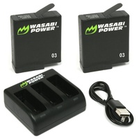 Wasabi Power Batteries for GoPro HERO7/HERO6/HERO5 Black (2Pack+Triple Charger)