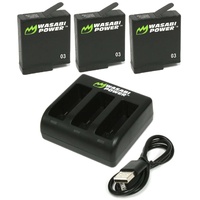 Wasabi Power Batteries for GoPro HERO7/HERO6/HERO5 Black (3Pack+Triple Charger)