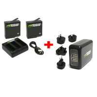 Wasabi BUNDLE for GoPro HERO7/HERO6/HERO5-2xBatts/Dual Cradle/WALL Charger