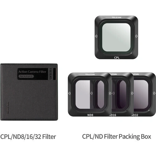 TELESIN Polariser/ND Filter Set  | for DJI Action 2 Cameras | CPL/ND8/ND16/ND32