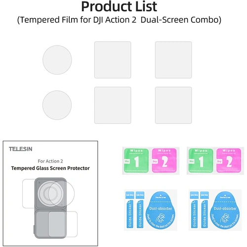 TELESIN Lens and Screen Protectors for DJI Action 2 | Tempered Glass Sets (2-Pack)