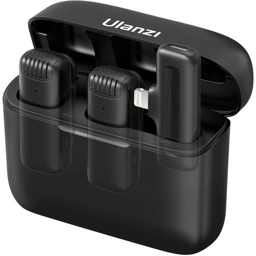 Ulanzi J12 Wireless Lavalier 2-in-1 Microphone Set with 800mAh Charging Case for iPhones/iPads