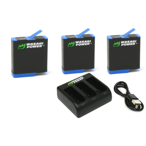 Wasabi Power Batteries (3 Pack and Triple Charger) for GoPro HERO8/HERO7/HERO6/HERO5