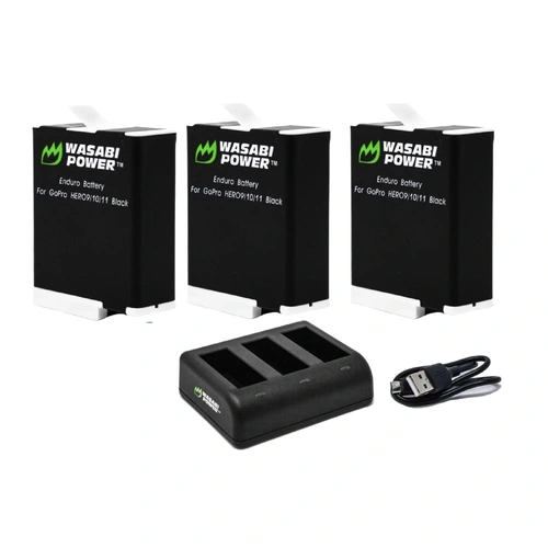 Wasabi Power ALL Weather Batteries (3-Pack + USB Triple Charger) for GoPro HERO12/11 Black/10/9
